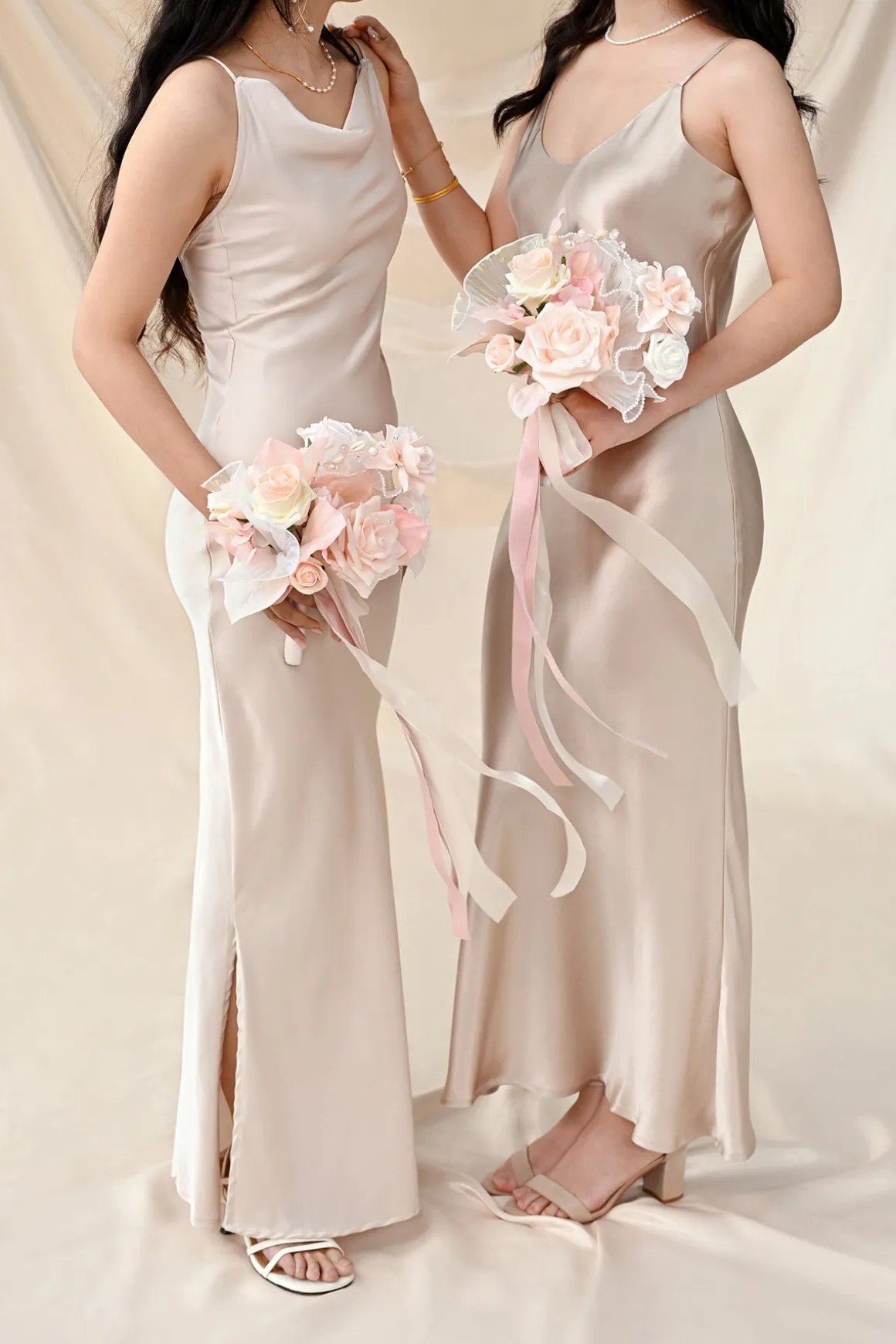 Free-Form Bridesmaid Bouquets in Glowing Blush & Pearl | Clearance