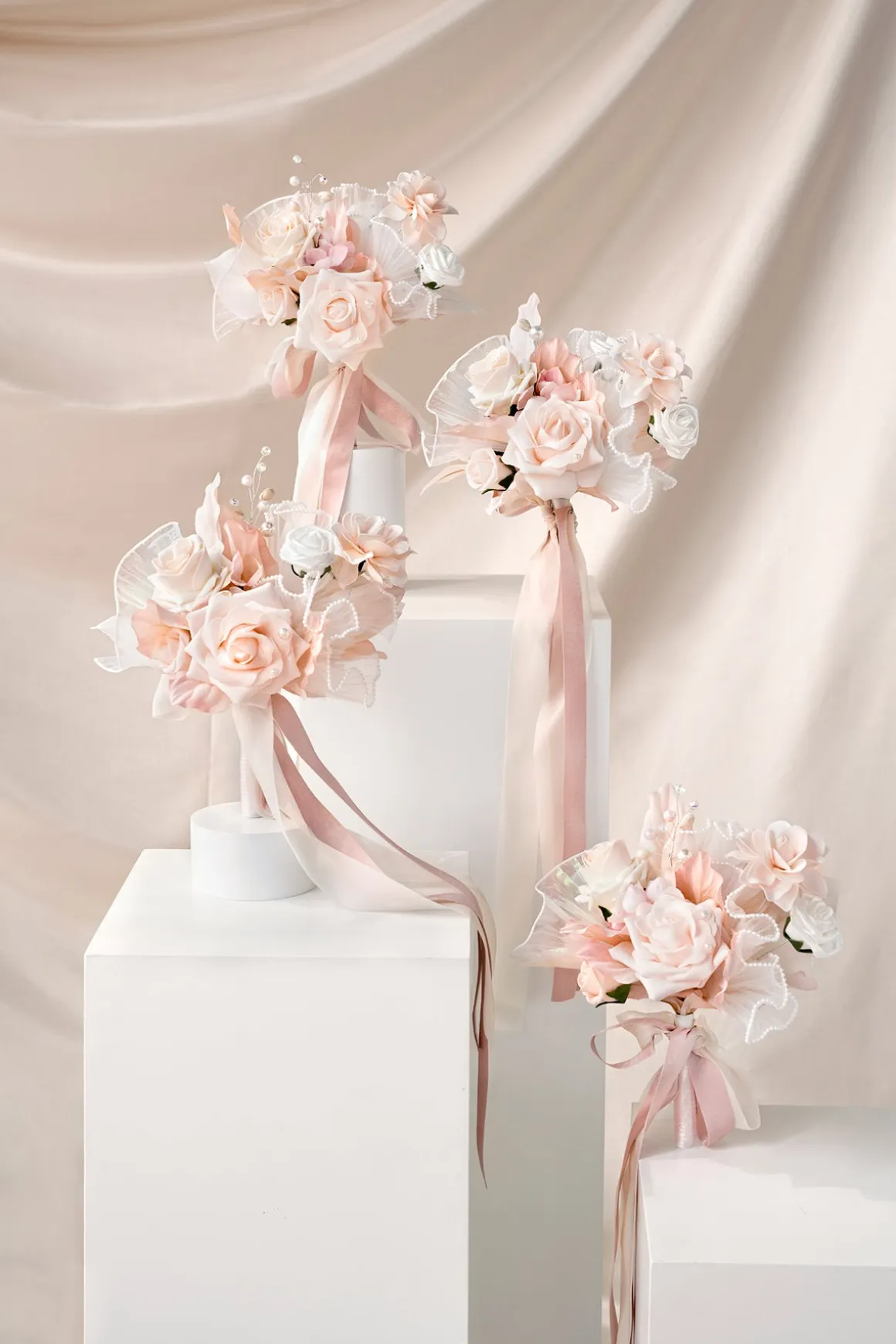 Free-Form Bridesmaid Bouquets in Glowing Blush & Pearl | Clearance