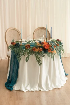 6ft Flower Garland in Dark Teal & Burnt Orange