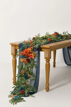 6ft Flower Garland in Dark Teal & Burnt Orange