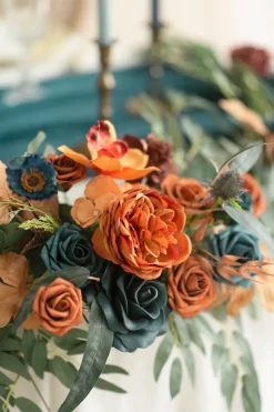 6ft Flower Garland in Dark Teal & Burnt Orange