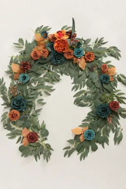 6ft Flower Garland in Dark Teal & Burnt Orange