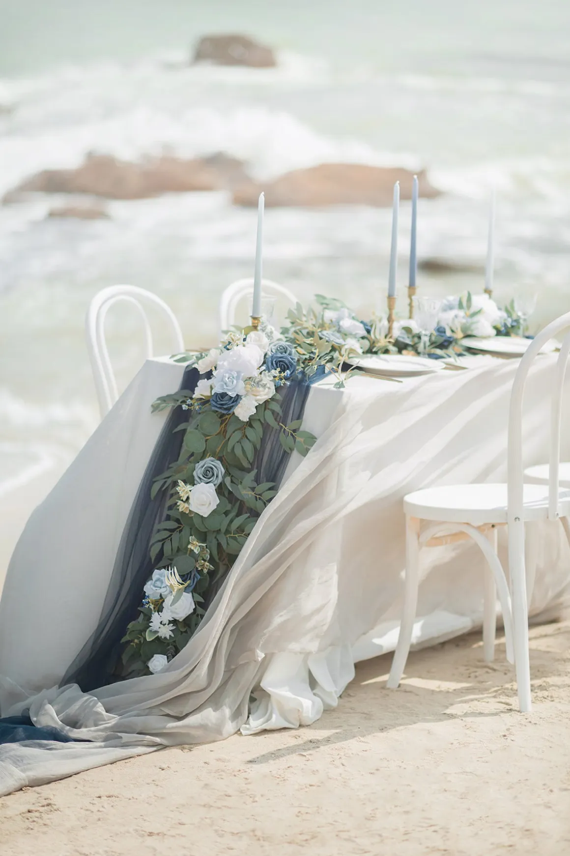 6ft Flower Garland in Dusty Blue & Navy | Clearance
