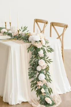 6ft Flower Garland in White & Beige