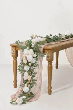 6ft Flower Garland in White & Beige