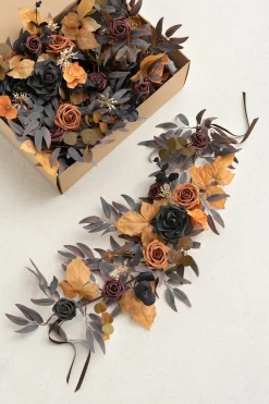2ft Flower Garlands in Black & Pumpkin Orange