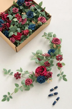 1.8ft Flower Garlands in Burgundy & Navy | Clearance
