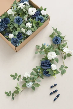 2ft Flower Garlands in Dusty Blue & Navy