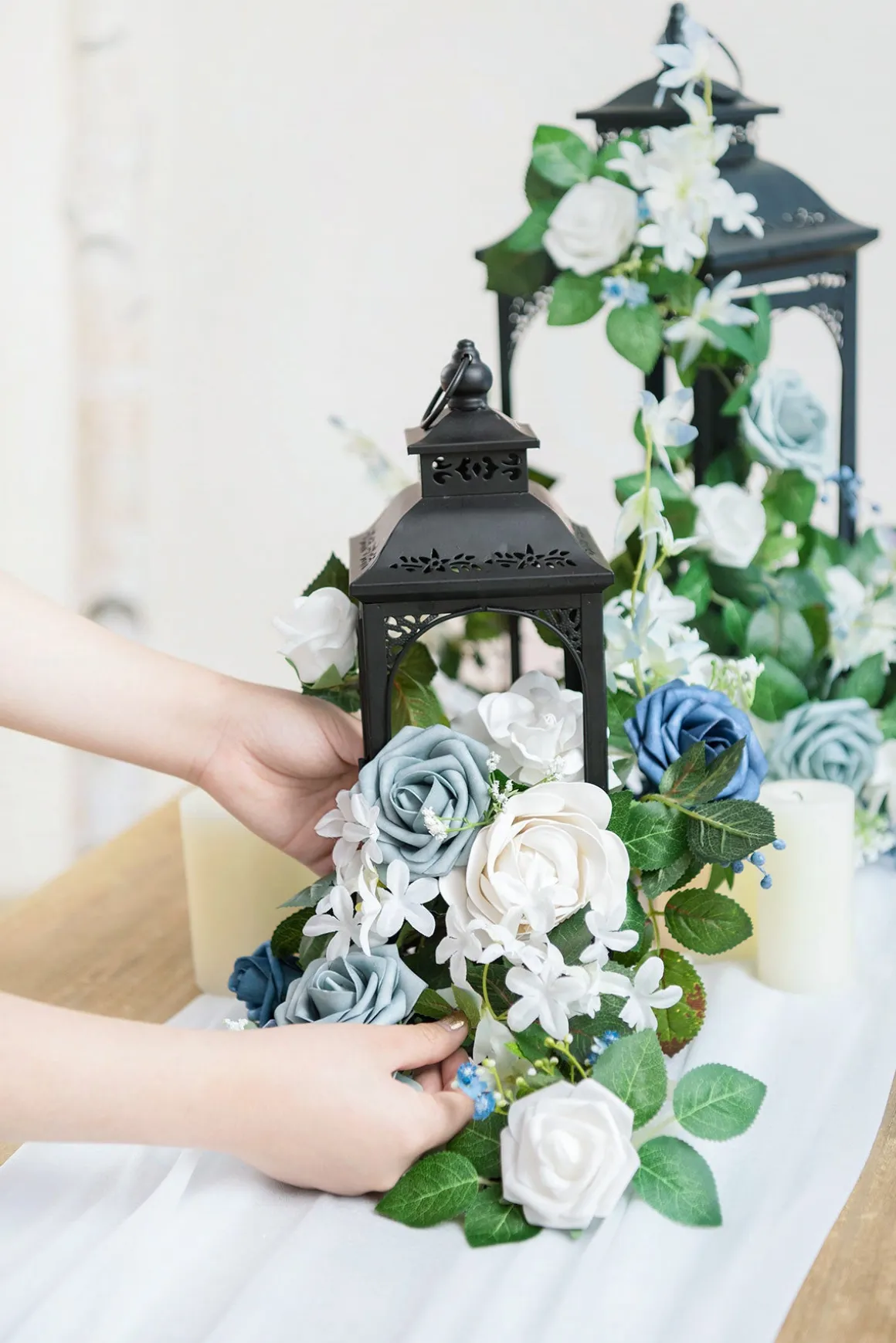 2ft Flower Garlands in Dusty Blue & Navy (Set of 6)