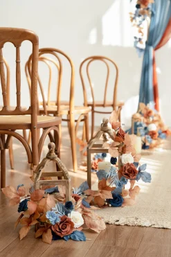 2ft Flower Garlands in Russet Orange & Denim Blue
