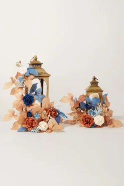 2ft Flower Garlands in Russet Orange & Denim Blue