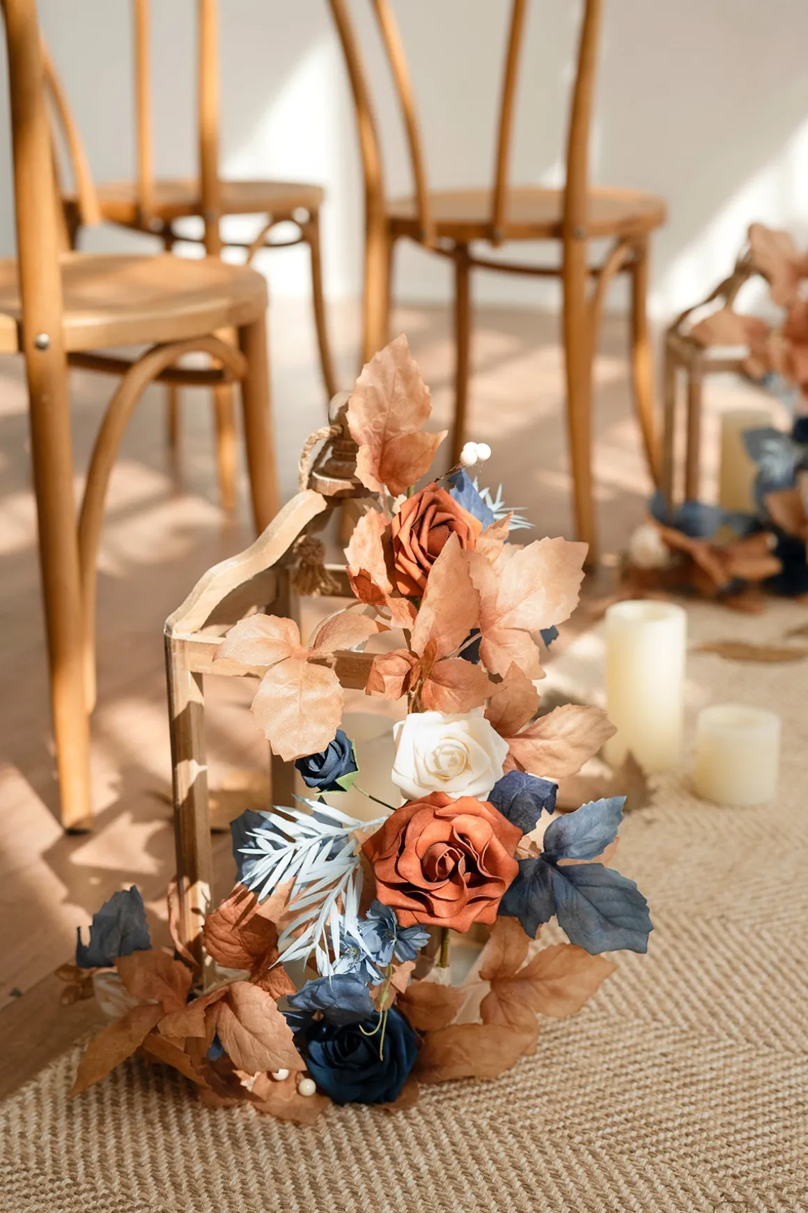 2ft Flower Garlands in Russet Orange & Denim Blue
