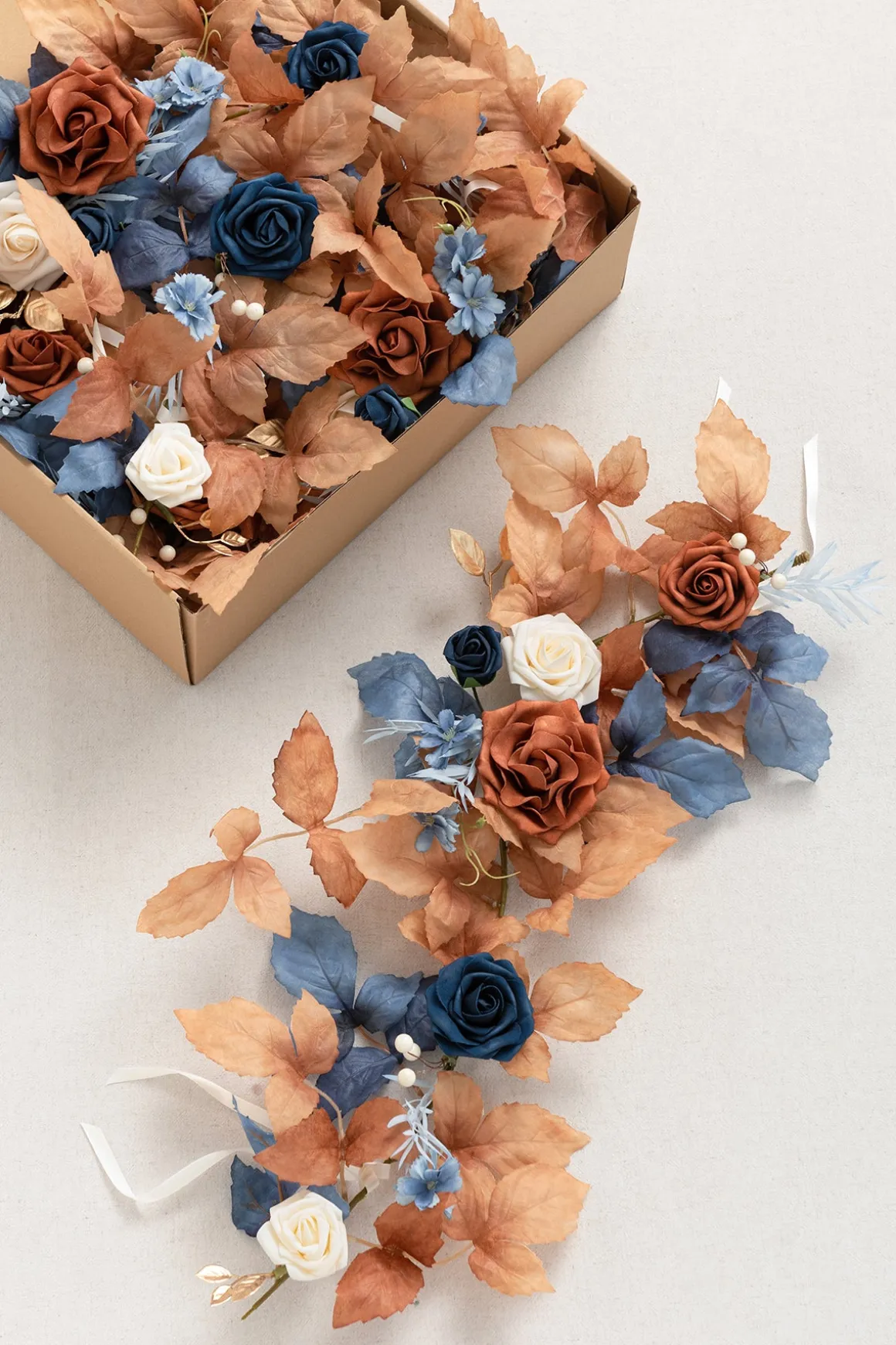 2ft Flower Garlands in Russet Orange & Denim Blue