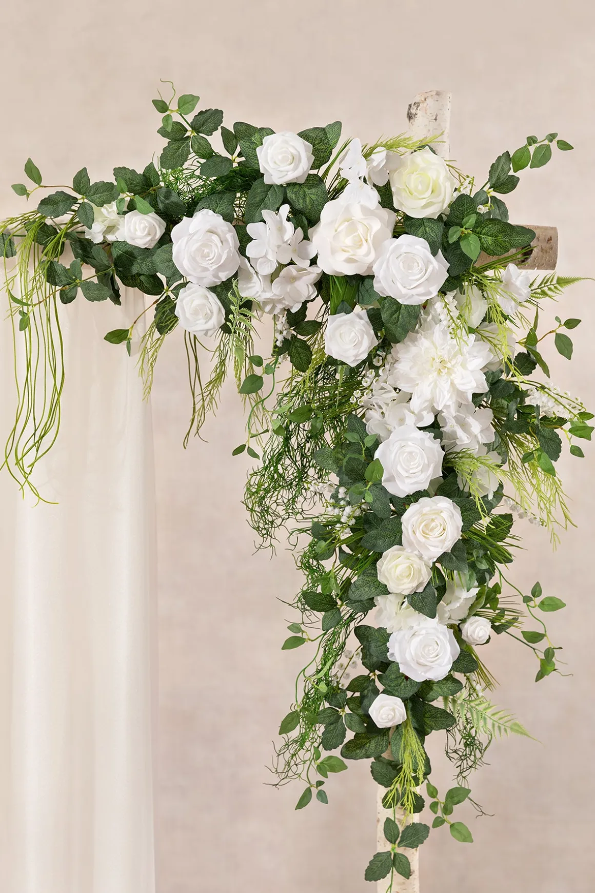 6.5ft Flower Garland with Hanging Vines in White & Sage