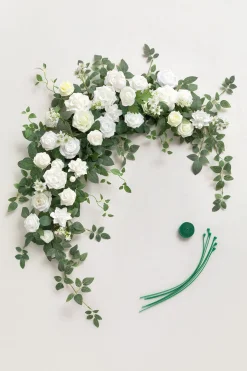 6.5ft Flower Garland with Hanging Vines in White & Sage