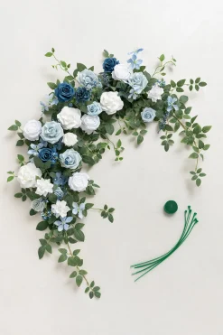 6.5ft Flower Garland with Hanging Vines in Dusty Blue & Dutch Blue | Clearance