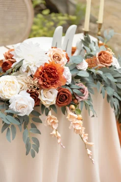 9ft Head Table Flower Garland in Sunset Terracotta