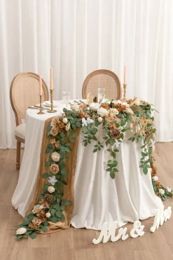 9ft Head Table Flower Garland in Earth Brown & Beige