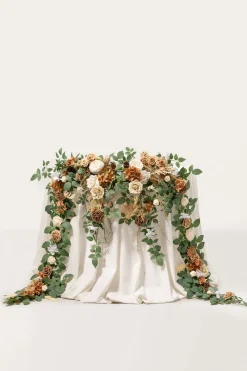 9ft Head Table Flower Garland in Earth Brown & Beige