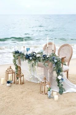 9ft Head Table Flower Garland in Dusty Blue & Navy