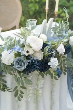 9ft Head Table Flower Garland in Dusty Blue & Navy