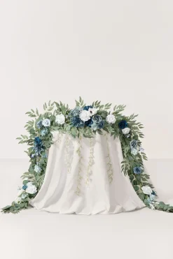 9ft Head Table Flower Garland in Dusty Blue & Navy