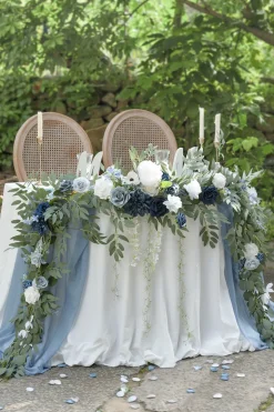 9ft Head Table Flower Garland in Dusty Blue & Navy