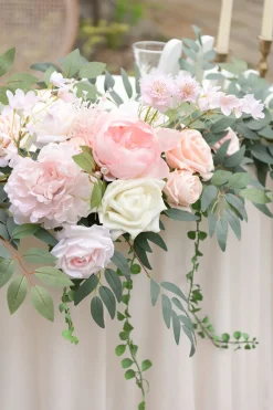 9ft Head Table Flower Garland in Blush & Cream
