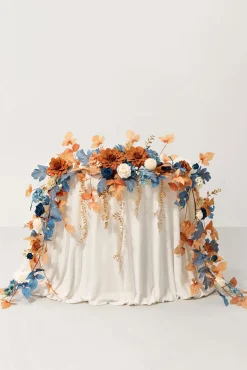 9ft Head Table Flower Garland in Russet Orange & Denim Blue | Clearance