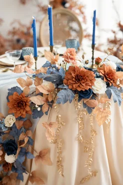 9ft Head Table Flower Garland in Russet Orange & Denim Blue | Clearance