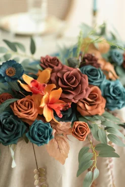 9ft Head Table Flower Garland in Dark Teal & Burnt Orange