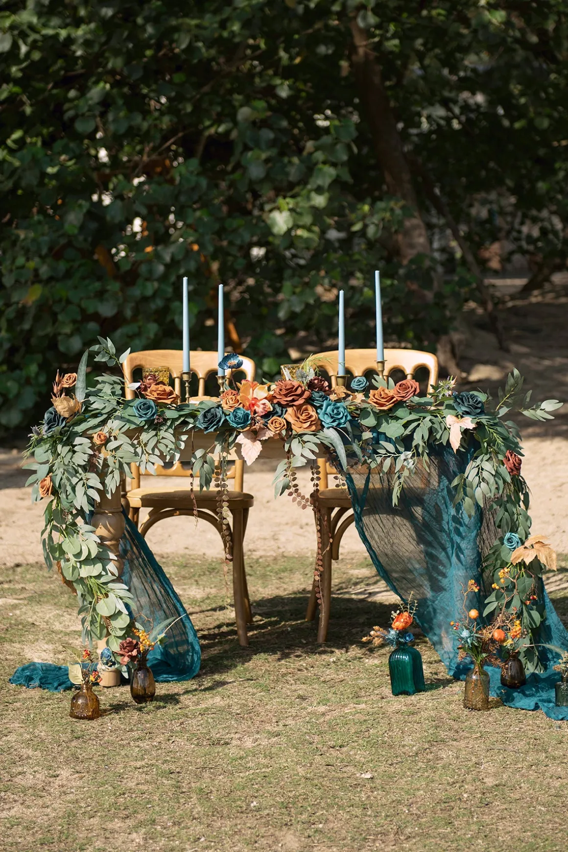 9ft Head Table Flower Garland in Dark Teal & Burnt Orange