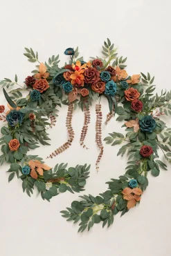 9ft Head Table Flower Garland in Dark Teal & Burnt Orange