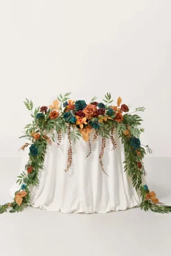 9ft Head Table Flower Garland in Dark Teal & Burnt Orange