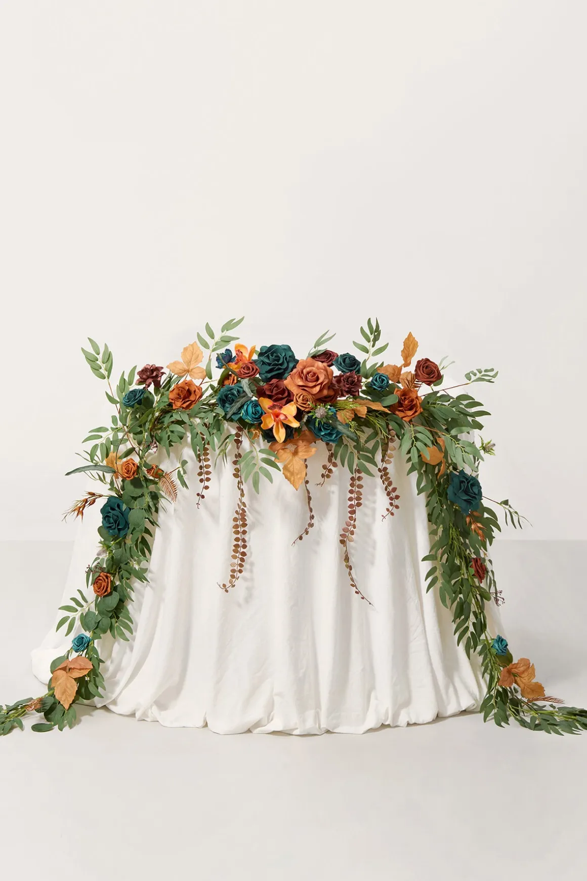 9ft Head Table Flower Garland in Dark Teal & Burnt Orange
