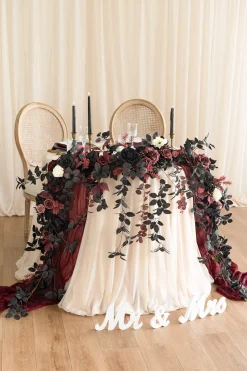 9ft Head Table Flower Garland in Moody Burgundy & Black