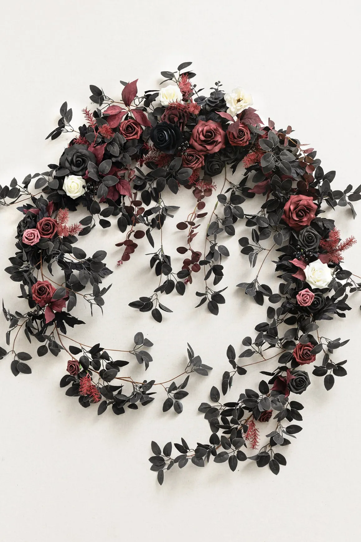 9ft Head Table Flower Garland in Moody Burgundy & Black