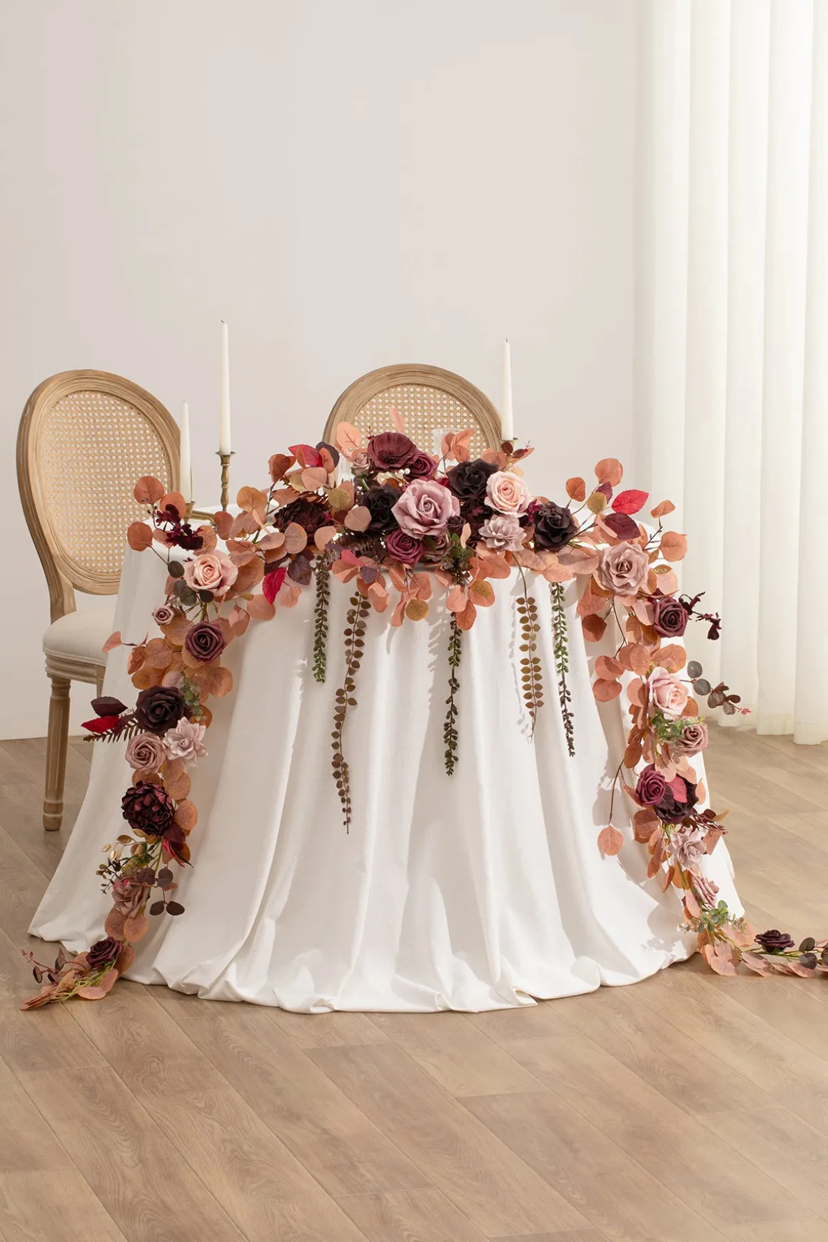 9ft Head Table Flower Garland in Burgundy & Dusty Rose | Clearance