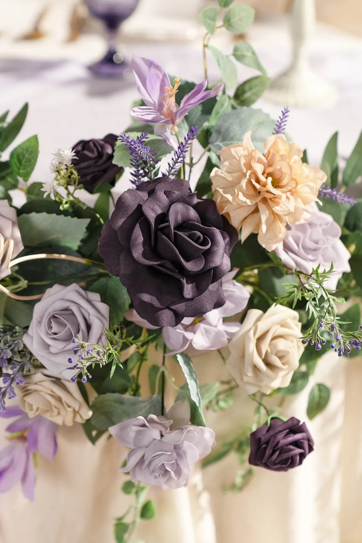 9ft Head Table Flower Garland in French Lavender & Plum