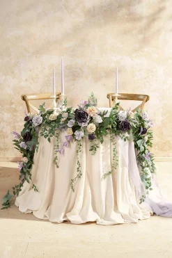 9ft Head Table Flower Garland in French Lavender & Plum