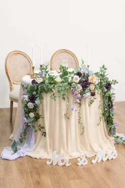 9ft Head Table Flower Garland in French Lavender & Plum