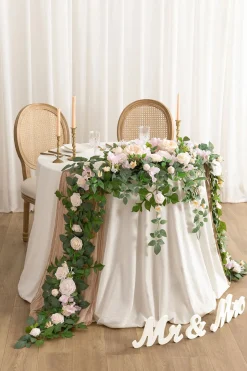 9ft Head Table Flower Garland in Powder Pink & Cream