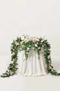 9ft Head Table Flower Garland in Gilded White Christmas Wedding