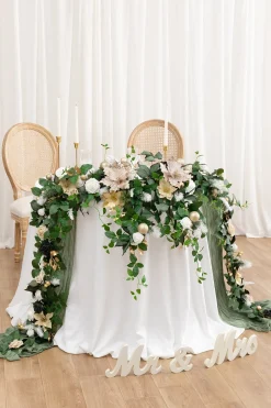 9ft Head Table Flower Garland in Gilded White Christmas Wedding