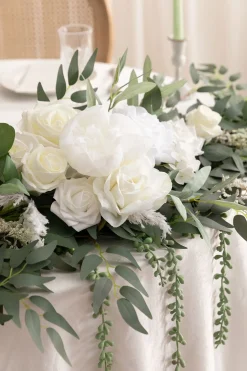 9ft Head Table Flower Garland in White & Sage | Clearance