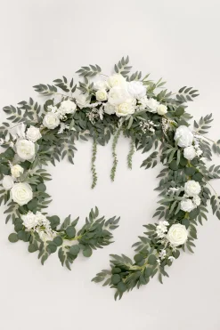 9ft Head Table Flower Garland in White & Sage | Clearance