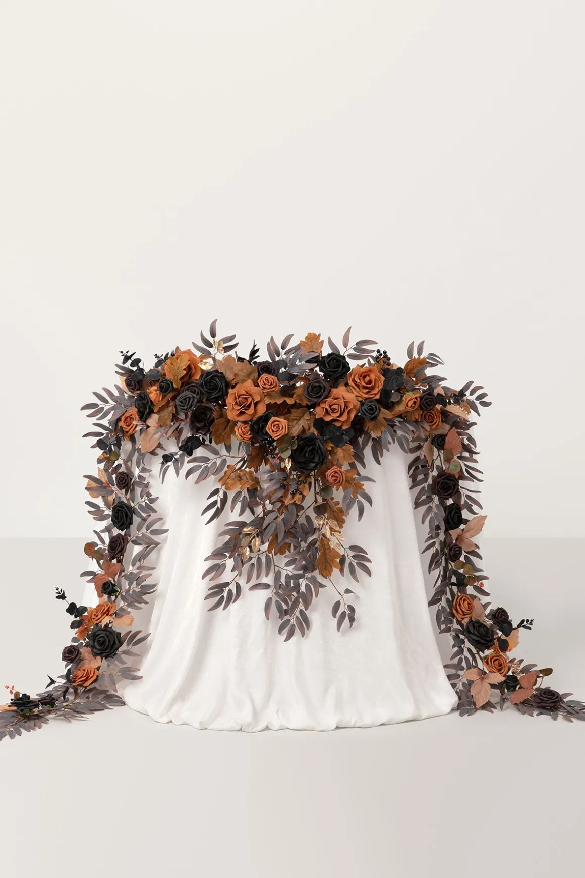 9ft Head Table Flower Garland in Black & Pumpkin Orange | Clearance
