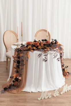 9ft Head Table Flower Garland in Black & Pumpkin Orange | Clearance