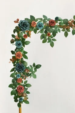 5ft Rose Leaf Flower Garland in Dark Teal & Burnt Orange