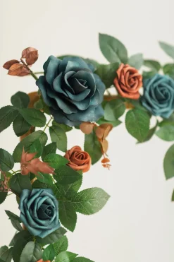 5ft Rose Leaf Flower Garland in Dark Teal & Burnt Orange